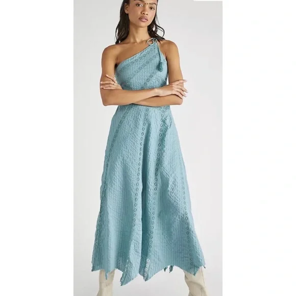 Free People | Dresses | Free People Blue Bella Maxi One Shoulder Dress With  Tassel 0 Cotton | Poshmark